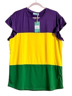 Sunshine and Rodeos Color-block Short Sleeve Tee Shirt Purple, Yellow & Green